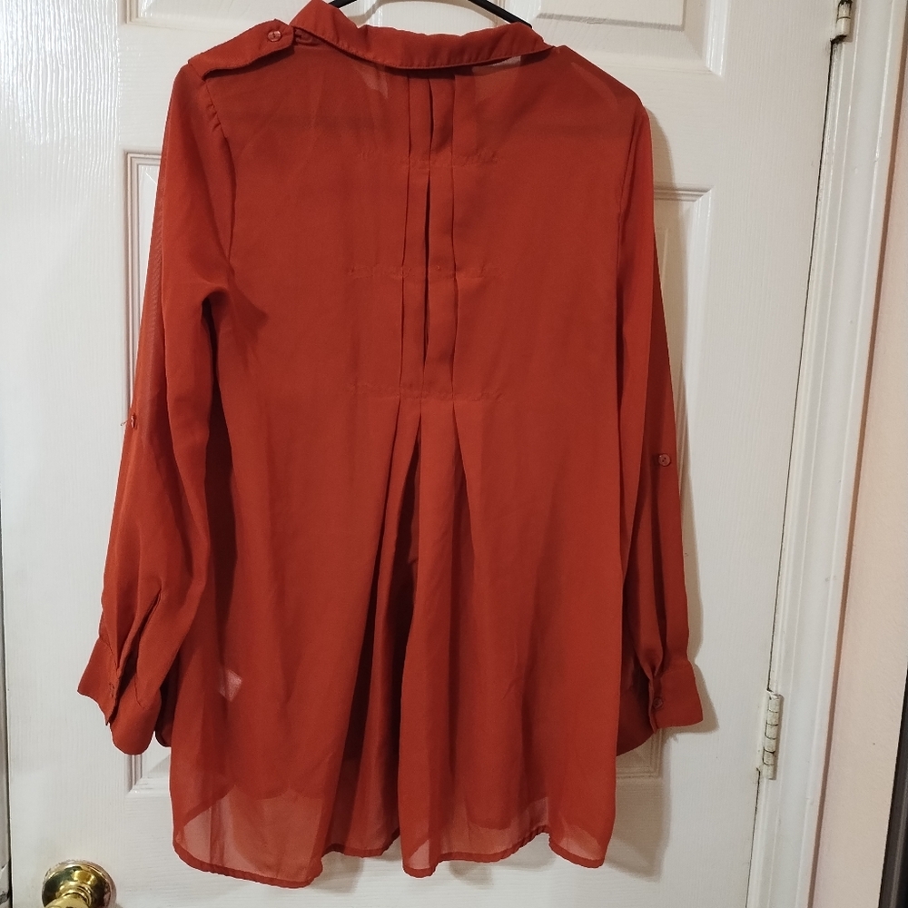 Rust Orange Button-Up Blouse - Picture 4 of 6